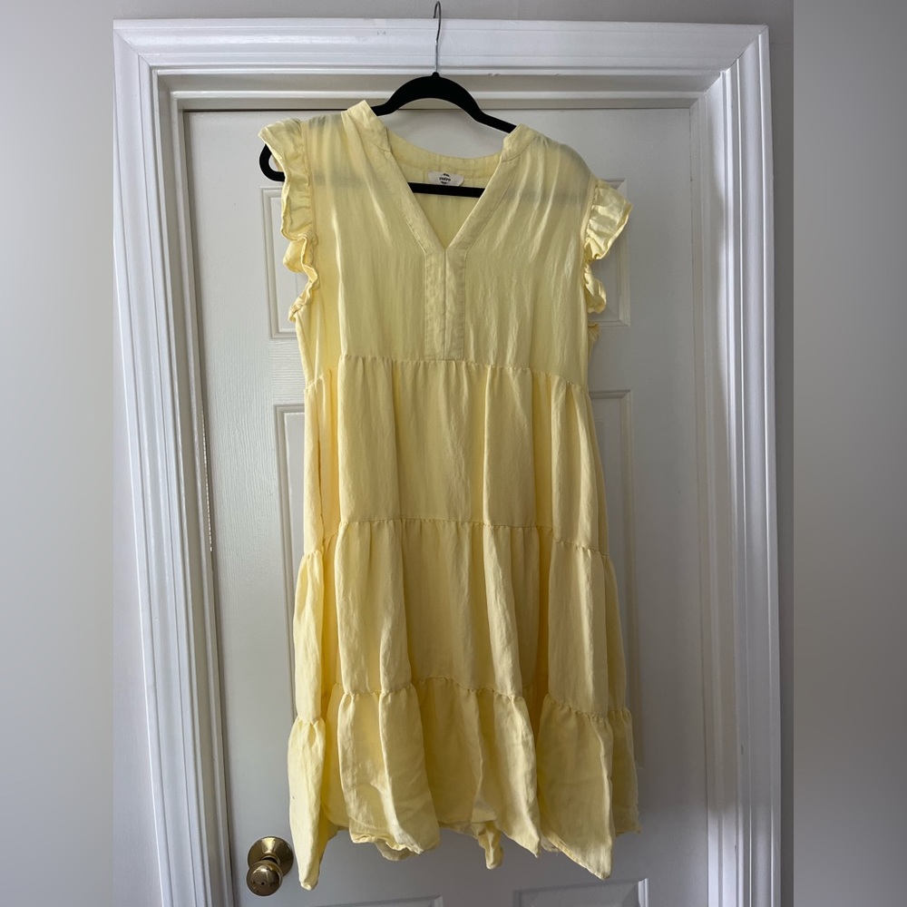 Yellow Entro Flutter Sleeve Midi Dress (M)